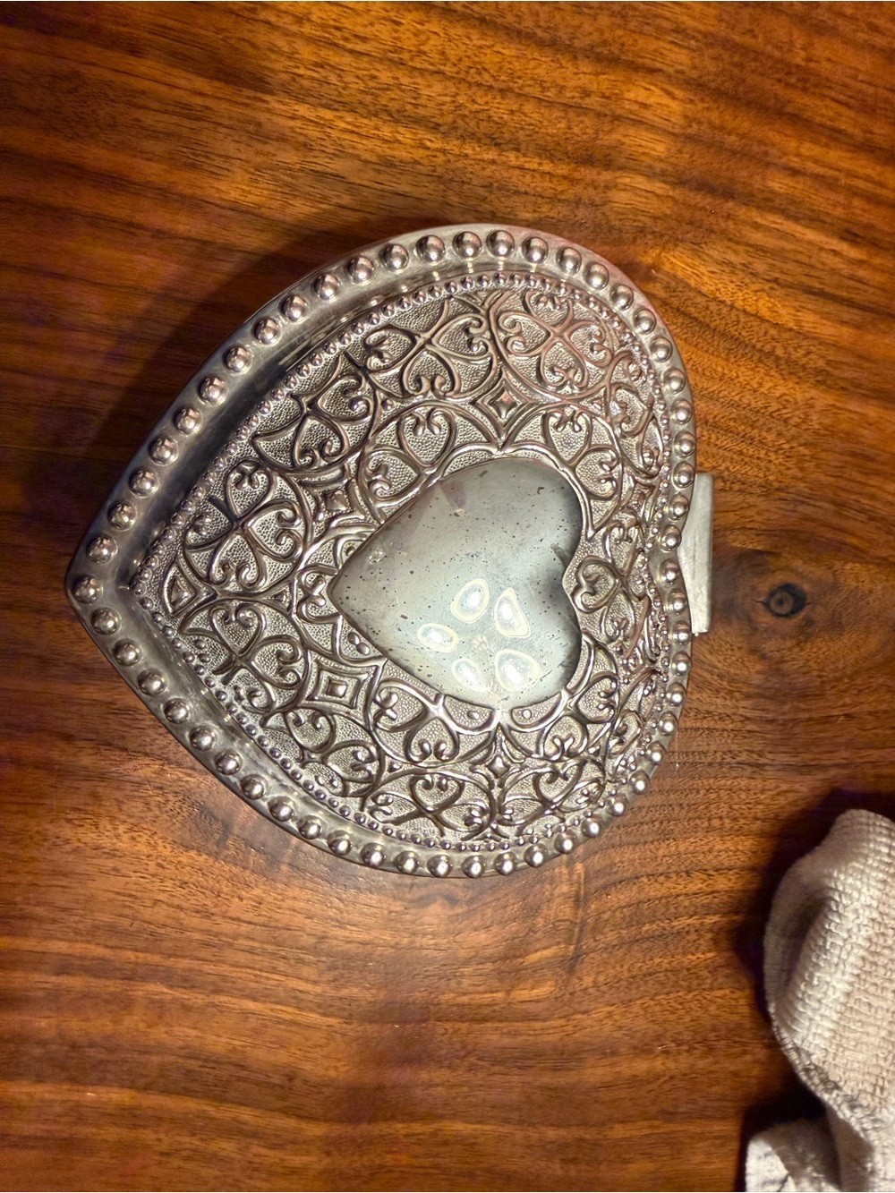 Embossed Heart Trinket Box in Silver Tone